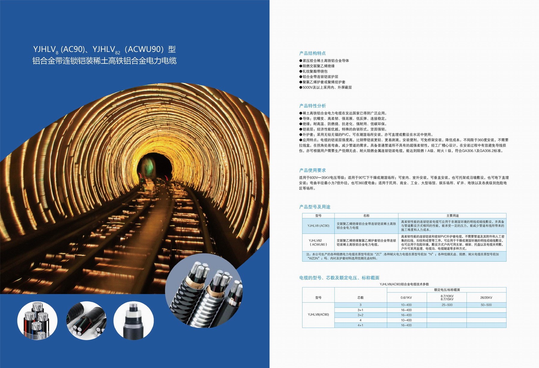 YJHV8(AC90)、YJHLV82(ACWU90)型鋁合金帶連鎖鎧裝稀土高鐵鋁合金電力電纜(圖2)